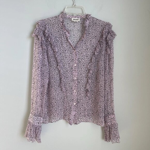 Zadig & Voltaire Lavender Purple Ditsy Floral Tweet Goa Semi Sheer Blouse - Picture 9 of 9